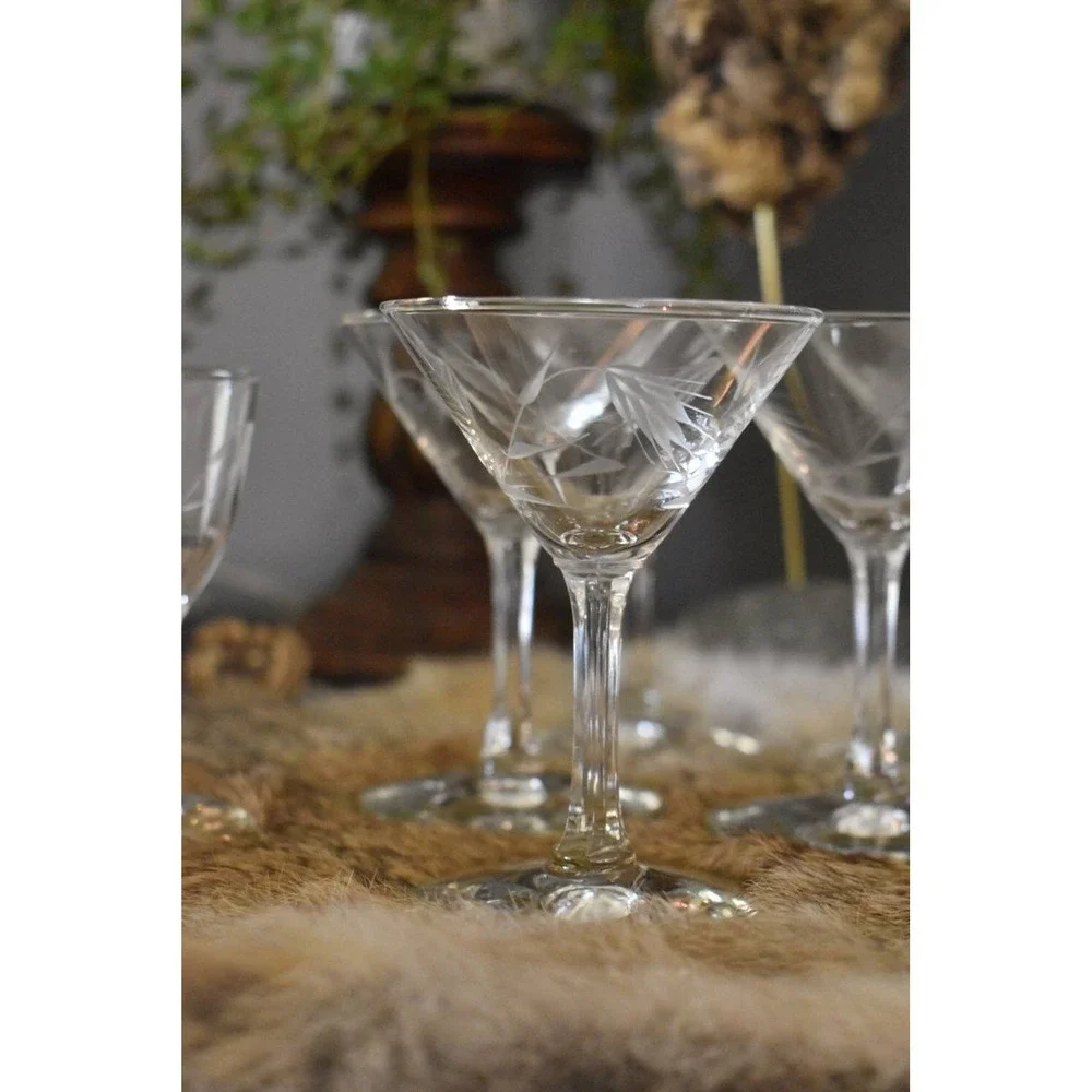 vtg Wheat Sasaki crystal wine cocktail multi sided stem barware set‎ glassware